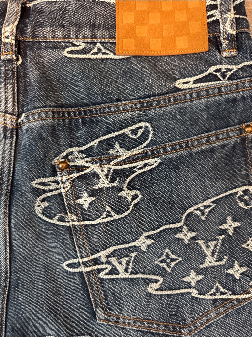 Men's Dark Blue Patterned Jeans